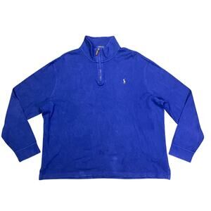 Polo Ralph Lauren Mens XL Blue Slim Fit Estate Rib 1/4 Zip Flesh Pony Pullover